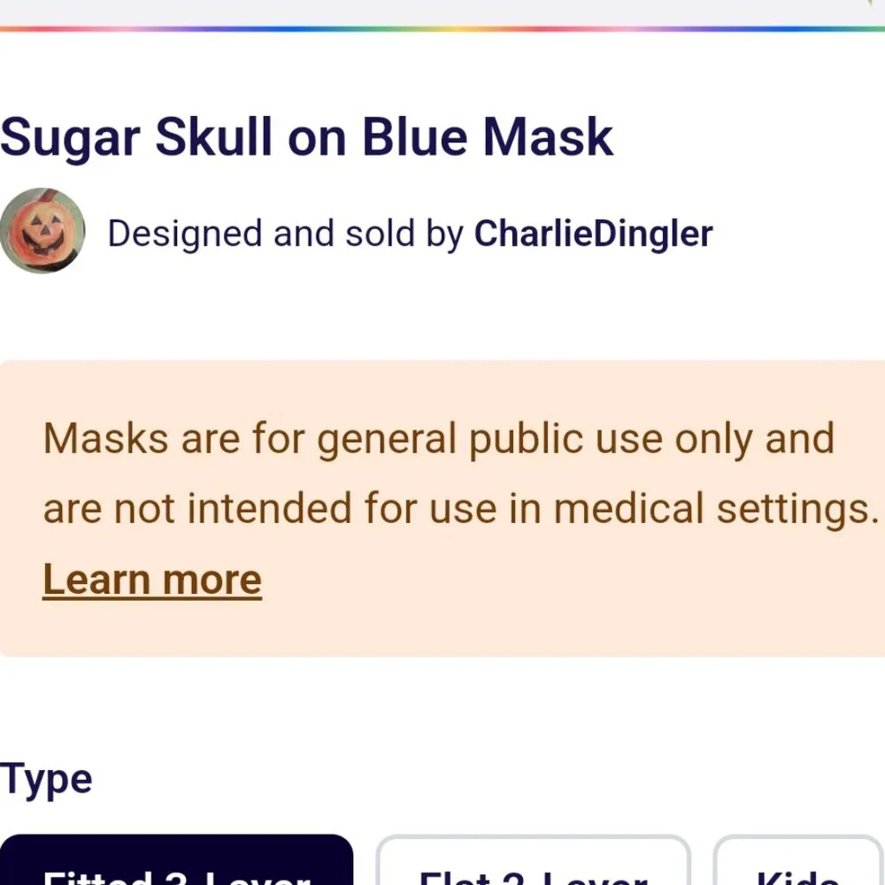 Sugar Skull on Blue fitted mask by Charlie Dingler
